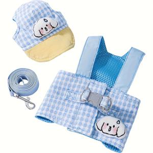 TEMU RODAFN 3pcs 세트 애완견 및 고양이 하네스 리쉬 모자, 봄/여름 야외 자외선 차단 목조임 방지 조절 가능한 스트랩 버클 귀덮개