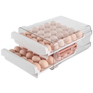 TEMU 32/60 용량 계란 홀더, 가정용 냉장고 계란 보관 상자, 투명한 이중 서랍 닭계란 홀더, 흰색, 식품 서비스 선반 및 레이스
