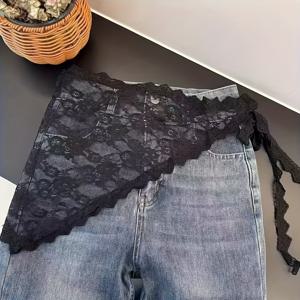 TEMU 빈티지 블랙 앤 화이트 레이스 헤드스카프, 꽃 장식 - 시크한 스타일, 해변, 니트웨어, 여름 의상에 완벽, 다용도 투인원 디자인, 비치 액세서리|빈티지 레이스 헤드스카프|레이스 원단