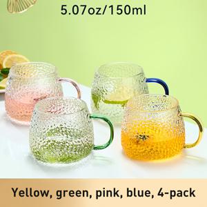 TEMU 150ml/5.07oz, 4가지 색상 일본 스타일 내열 유리 찻잔, 고온 저항 고품질 보로실리케이트 글라스 핸들 티 머그컵