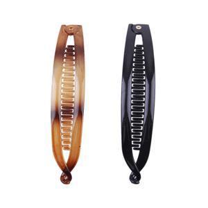 TEMU 2pcs 레트로 바나나 헤어 클립 - 두꺼운 얇은 헤어에 적합한 다용도 스타일링 클로, 내구성 있는 플라스틱, 빈 디자인, 블랙 및 앰버 컬러로 제공, 모든 헤어 타입에 적합, 헤어 액세서리