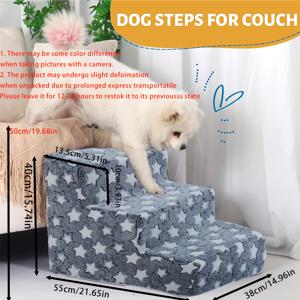 TEMU PetSafe 스텝스 | 부상당한, 노령 및 관절 문제가 있는 개와 고양이를 위한 3/4단 계단형 소파 침대 램프 | 미끄럼 방지, 탈부착 가능 커버, 세탁 가능한 별무늬 디자인의 아늑한 실내용 애완동물 계단 | 작은부터 중간 크기 반려견에게 적합