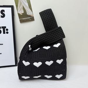 TEMU 1pc 컬러풀 러브 하트 홀로우 와이슬릿 핸드백 귀여운 여름 신선 니트 가방 클러치 선물 가방 창의적인 선물