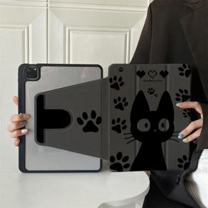 TEMU 귀여운 고양이 & 발바닥 프린트 디자인의 360° 회전 가능한 접이식 아이패드 케이스 - 보호 커버, 아이패드 에어 6/5/4, 아이패드 10 & 프로 2024/에어 M3/A16 2025(10.9인치) 호환 - 여행 및 집 사용용 가벼우면서도 내구성 있는 아이패드 에어 케이스