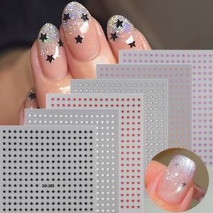 TEMU 6가지 색상 블랙 화이트 실버 미니 스타 네일 아트 스티커 Y2K 록 펑 미러 5점 스타 슬라이더 프랑스 팁 네일 여름 네일 차밍 장식 네일 용품|네일|스티커|네일팁