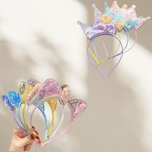 TEMU 9pcs 우아한 달콤한 공주 모래 왕관 고양이 귀 헤드밴드 미끄럼 방지 헤어 클립 헤어핀 반짝이는 헤어밴드 파티 선물 헤어 액세서리 장식 여행 사진 스타일을 위한 완벽한 액세서리