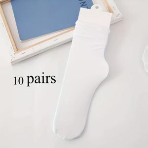 TEMU 여성용 아이스 콜드 양말 10켤레 세트, 봄/여름용 얇은 레이어링 스타킹, 블랙 롱 튜브 다용도 슬립피 섬유 소재 양말|옷
