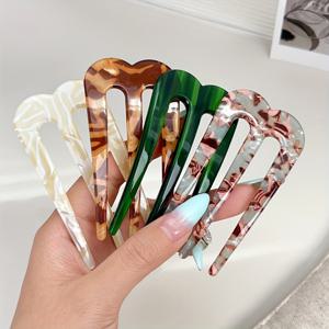 TEMU 레트로 우아한 중국 스타일 옥색 더블 U자형 머리핀 4개 세트 - 대리석 & 거북이껍질 패턴, 고품질 플라스틱 여성용 헤어 클립, 업두 및 캐주얼/정장 이벤트용 다용도 헤어 액세서리