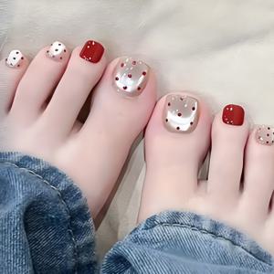 TEMU 스위트 레드 도트 캣아이 프레스온 네일 - 그라데이션 화이트 & 레드 디자인의 광택 짧은 스퀘어 인조 손톱, 여성용 탈착식 네일 아트 스티커, 쉬운 적용 및 내구성|네일아트|네일스티커