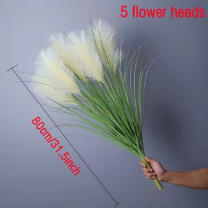 TEMU 5개 세트 높이 80cm 인공 팜파스 그라스, 리얼리스틱한 야외 플라스틱 짚 식물과 녹색 잎 덤불 포함 수레국화; 관리 필요 없음; 집, 사무실, 현관 및 정원 장식에 완벽 - 결혼식, 기념일, 축제 행사용 일년 내내 사용 가능; 실내외 겸용
