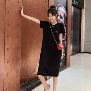 TEMU 여성용 캐주얼 반팔 드레스 - 블랙 기하학 프린트 라운드넥, 편안한 핏, 통기성 좋은 세탁 가능 봄/여름 원피스, H라인 디자인, 일상복, 스타일, 부드러운 소재, 트렌디한 여름 의류