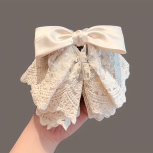 TEMU 1개 화이트 레이스 리본 헤어 클립 - 여성을 위한 우아한 꽃무늬 헤어 액세서리, 발렌타인데이 선물, 결혼식 & 파티용 섬세한 디자인의 머리핀, 고품질 공예품|머리핀