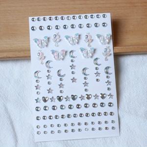 TEMU 3D 오로라 컬러 합성 보석 스티커 - DIY 얼굴, 아이 메이크업, 휴대폰 케이스 및 공예용 반짝이는 라인스톤 - 별, 달, 나비, 요정 지팡이 & 마법의 지팡이 디자인 - 일본 & 한국 뷰티 시리즈
