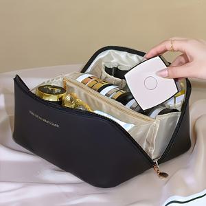 TEMU 1pc 우아한 휴대용 메이크업 가방 - 패션용 인조 가죽 여행 정리함, 디바이더, 대용량, 어머니의 날 및 축제 선물에 적합, 우아한 디자인, 메이크업 여행 바
