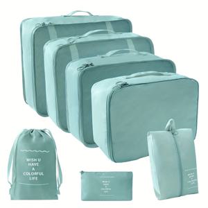 TEMU 7pcs 여행 정리함 세트 - 의류, 바지, 신발 및 양말을 위한 내구성 있는 나일론 포장 큐브 - 메쉬 탑 및 세탁 가방이 있는 휴대용 수하물 정리함, 효율적인 휴가 정리, 여행 가방