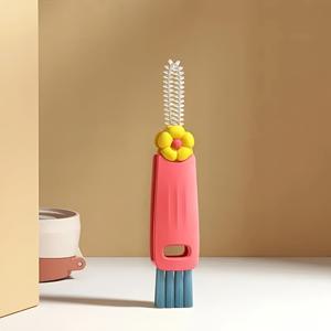 TEMU 1개 다기능 3-in-1 컵 뚜껑 및 틈새 청소 브러시 - 부엌과 욕실에 적합한 소프트 브리스틀 브러시, 전기가 필요 없는 휴대용 가정 도구, 보관이 편리한 걸이 디자인