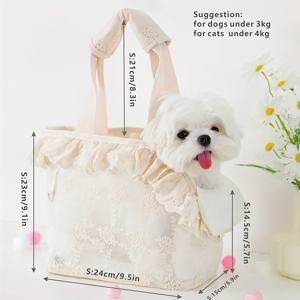 TEMU 1pc Chic Lace-Trimmed Pet Carrier Tote - 통기성 있는 옥스포드 직물, 여행, 쇼핑 및 야외 사용을 위한 스냅 클로저가 있는 휴대용 개 및 고양이 핸드백, 귀여운 애완동물 수하물