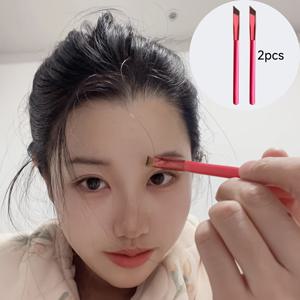 TEMU 3D 헤어라인 드로잉용 멀티펑션 스퀘어 아이브로우 브러시 2개 세트, 아이브로우 크림 컨실러 브러쉬, 아이브로우 펜슬 메이크업 도구 - ABS 핸들 및 폴리에스터 브리슬, 무향, 모든 라이트 베이지 타입에 적합|눈썹펜슬