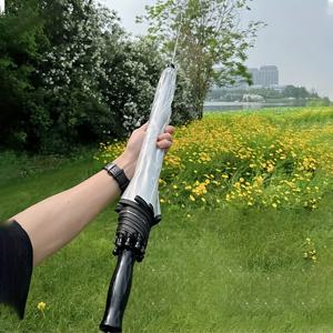 TEMU 4계절 미니 창의적 다기능 우산, 투명한 물총 풀아웃 직선 핸들 우산, 긴 핸들 우산, 여름 수영장 해변 파티, 야외 장난 및 해가 뜨는 날 사용, 물싸움 장난감 장비