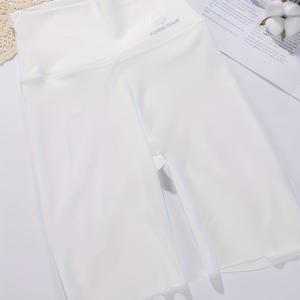 TEMU 1개 화이트 하이웨이스트 5% 스판덱스 사이클링 쇼츠 - 허리라인 컨트롤 엉덩이 리프팅 워크아웃 레깅스, 여성용 통기성 여름 러닝 반바지, 세탁기 사용 가능
