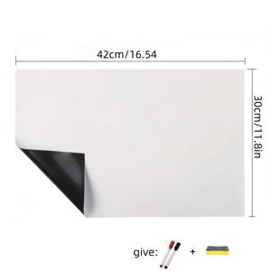TEMU 42*30cm 자석 소프트 화이트보드 냉장고 스틱 노트 쓰기, 두 개의 펜 + 하나의 블랙보드 지우개가 포함되어 있습니다. 냉장고 표면, 화이트보드, 철장면, 등에 적합합니다.