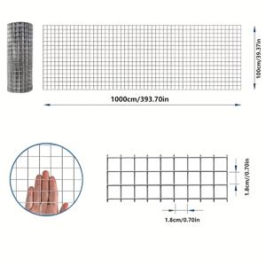 TEMU 헤비듀티 아연 도금 철망 롤 - 1m x 10m & 49cm x 10m 두 가지 사이즈, 녹 방지 강화 메쉬, 가정 건축용, 닭장, 애완동물 울타리 및 정원 펜싱, 건축 벽 보강, 장식적 외관, 고품질 재료