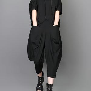 TEMU 여름 가을용 탄력 있는 단색 여성 캐주얼 두피스 세트, 루즈 후드 탑과 하렘 팬츠 랜턴 팬츠|냉장고바지|바지|여름바지
