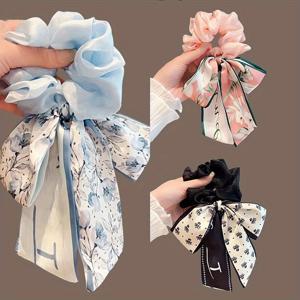 TEMU 3pcs 우아한 핑크 꽃 무늬 리본 헤어 액세서리 - 고품질 폴리에스터, 나비 프린트 디자인, 내구성 있는 니트 원단, 봄 & 여름에 완벽, 일상적인 스타일리시 헤어 타이, 비치 헤어 장식 | 나비 프린트 헤드밴드 | 내구성 있는 헤어밴드, 나비 헤어 장식