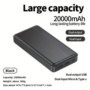 TEMU 5V2A 듀얼 입력 및 출력, USB Type-C 고속 충전, 스마트 칩 및 과충전 보호 기능이 있는 20000mAh 휴대용 파워 뱅크. /애플 폰, 태블릿, eReader, 휴대용 전원 뱅크를 위한 신뢰할 수 있는 충전기. 휴대용 디자인, 여행 필수품|보조배터리|C타입충전기|보조배터리20000