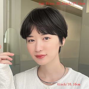 TEMU 브라질리언 휴먼 헤어 가발 숏 픽시 컷 앞머리 포함 - 150% 밀도 기계 제작 로즈 넷 캡, 자연스러운 블랙 남성용, 일상 및 코스프레용, 모든 인종에 적합, 짧은 머리 가발, 코스프레 헤어피스, 정통 헤어라인