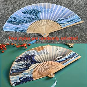 TEMU 1개 일본 웨이브 아트 핸드헬드 접이식 부채 - 가벼운 휴대용 쿨링 팬, 전통 디자인, 댄스·코스프레·문화 행사 및 선물용, 우아한 패턴, 내구성 강화, 코스프레 애호가 및 무용수용