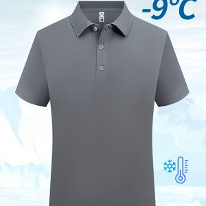TEMU 남성용 통기성 여름 폴로 셔츠 - 캐주얼 단색, 반팔, 버튼업 칼라, 스트레치 소재, 정상 핏, 통기성 소재 | 여름 폴로 셔츠 | 거울 마감 셔츠|남자셔츠|셔츠|남자옷