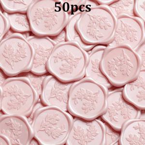 TEMU CYFUN DESIGN 50pcs 유칼립투스 왁스 밀봉 스티커 - 자체 접착, 블러시 핑크, 매트 핏, 결혼 초대장, 크리스마스, 선물 포장 및 파티에 완벽한, 우아한 꽃 디자인, 초대장 밀봉 | 우아한 밀봉 | 자체 접착 스티커|실링왁스