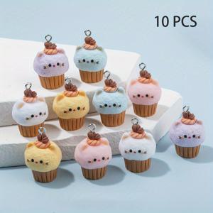TEMU 10개 세트 다양한 귀여운 고양이 모자 모티브 레진 차밍 - 컬러풀 미니 베이킹 케이크 클립으로 DIY 보석 만들기 및 공예 액세서리, 축제 차밍 | 재미있는 디자인 | 내구성 차밍, 보석 만들기용 차밍