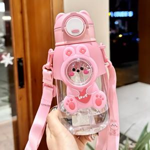 TEMU 1pc 귀여운 고양이 귀 안티 슬립 스트로우 컵 - 두꺼운 누출 방지 디자인, 러닝, 사이클링, 여행 및 학교용 휴대용 - 보라색 및 핑크색, 야외 스포츠용 물병, 여행용 음료 용기, 재미있는 디자인, 내구성 있는 음료 용기
