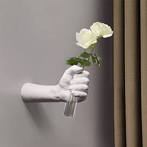 TEMU 1개 현대적 기하학 레진 벽화병 - 손잡이 디자인, 신선한 꽃을 위한 벽걸이형 화분, 모던 홈 & 호텔 장식, 전기 불필요, 방 장식용 꽃병, 호텔 액세서리, 예술적인 플로랄 데코