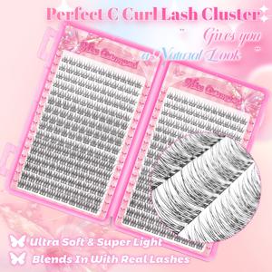 TEMU 0.07mm 두께, C-Curl, 블렌드 길이 9-11mm, 크로스 클러스터 스타일, 재사용 가능한 물고기 꼬리 디자인, 튜저 포함, 초보자에게 완벽한 자연스러운 눈썹 연장 키트
