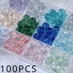 TEMU 100개 스타일 10mm 투명 유리 비즈 - 다양한 색상, DIY 수제 목걸이 재료, 및 빈티지 목걸이 제작에 이상적, 일상 착용 및 선물에 이상적, 액세서리, 레트로 미적, 다색 비즈|비즈목걸이