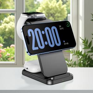 TEMU 3in1 마그네틱 무선 충전 스탠드, 듀얼 사용 가능 15W 충전 독 - Mag-Safe 및 비마그네틱 폰용 (아이폰 16/15/14/12/Pro/Max/Mini, 아이워치 울트라/SE/2, 에어팟 3/프로/프로 2 호환)