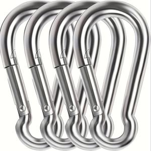 TEMU 4pcs 강력한 304 스테인레스 스틸 스프링 스냅 후크 - 캠핑, 해먹, 낚시 및 야외 모험용 방수 퀵 링크, 고강도 부하 견인 퀵 링크 | 세련된 금속 마감 | 스프링 없는 퀵 링크