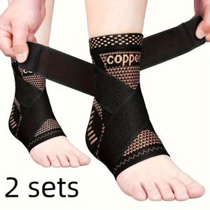 TEMU 2pcs 조절 가능한 구리 발목 브레이스 - 고 탄성 압축 지원, 제거 가능한 스트랩, 스포츠 및 피트니스용 통기성 나일론 직물, 발목 트래킹, 향상된 안정성, 손 세탁 전용, 발목 브레이스, 피트니스 기어, 세련된 디자인, 안전한 핏 디자인