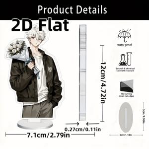 TEMU 2D 플랫, 꽃무늬 데이 테마 블루 잠금 애니메이션 캐릭터, 4.72인치 크기, 아크릴 베이스 양면 애니메이션 캐릭터 데스크탑 장식품, 전시 및 팬 컬렉션에 매우 적합한 저렴한 선물
