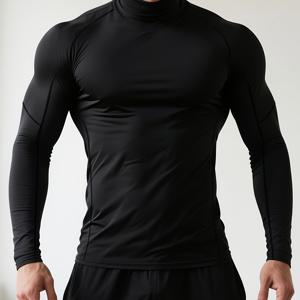 TEMU 남성용 퀵드라이 스트레치 피트니스 셔츠 - 하이넥 긴팔 운동복, 사계절용 타이트핏 체육관 & 복싱 셔츠, 수분 흡수 기능성 스포츠 의류, 트레이닝 탑, 스타일리시한 디자인, 신축성 있는 원단, 액티브웨어 탑