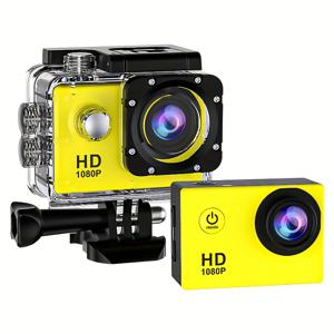 TEMU 1080P 풀 HD 액션 카메라, 2인치 LCD 스크린 - 고품질 와이드 앵글 렌즈, 충전식 배터리 - 다이빙, 서핑, 사이클링 및 야외 모험에 완벽 - 노란색