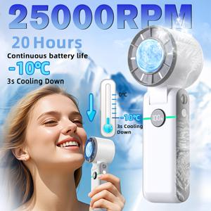 TEMU 25000RPM 휴대용 아이스 쿨러 핸드팬, 4000mAh 충전식 개인용 팬, 최대 20시간 냉각 시간, 접이식 소형 포켓 팬, 야외 활동 및 여행 캠핑 필수품|USB|캠핑선풍기|USB