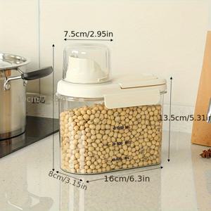 TEMU 1팩 대용량 밀폐 곡물 보관 용기, 이중 실리콘 씰 & 측정 표시 - PET+PP 투명 식품 저장 용기 (쌀, 밀가루, 애완동물 사료용) - 습기 및 벌레 방지 주방 정리함, 플립 탑 뚜껑 디자인