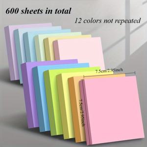 TEMU 600개 컬러풀 스티키 노트 - 12가지 생생한 색상, 자체 접착, 2.95x2.95인치, 가정 및 사무실 정리, 공부 필수품 및 창의적인 프로젝트에 적합, 공부 필수품 | 생생한 노트 | 자체 접착 노트, 스티키 노트