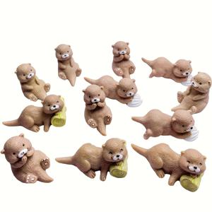 TEMU 8/12개 미니어처 레진 수달 조각상 - DIY 요정 정원, 홈 데코, 어항, 결혼식 & 파티용 귀여운 표정 동물 피규어 - 배터리 없는 장식품