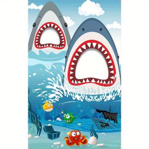TEMU 2D 플랫 1pc 43.3X70.8 인치 배경 배너 패턴 상어 파티 장식 스튜디오 사진 촬영 프롭, 사진 부스 프롭, 테이블 장식 및 생일 애완 동물 결혼 가족 파티 축제 장식에 적합합니다.