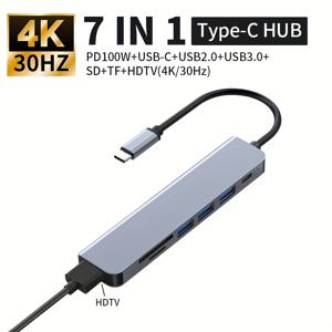 TEMU 7-in-1 SD/TF 카드 리더 HDTV 허브, USB 2.0/3.0 도킹 , PD 100W 충전 포트, 4K HD HDTV 도킹 (MacBook Pro/Air/Samsung/HP/Dell 및 기타 기기 호환)
